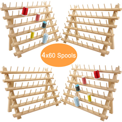New Brothread 4X60 Spools Wooden Thread Rack/Thread Holder Organizer with Hanging Hooks