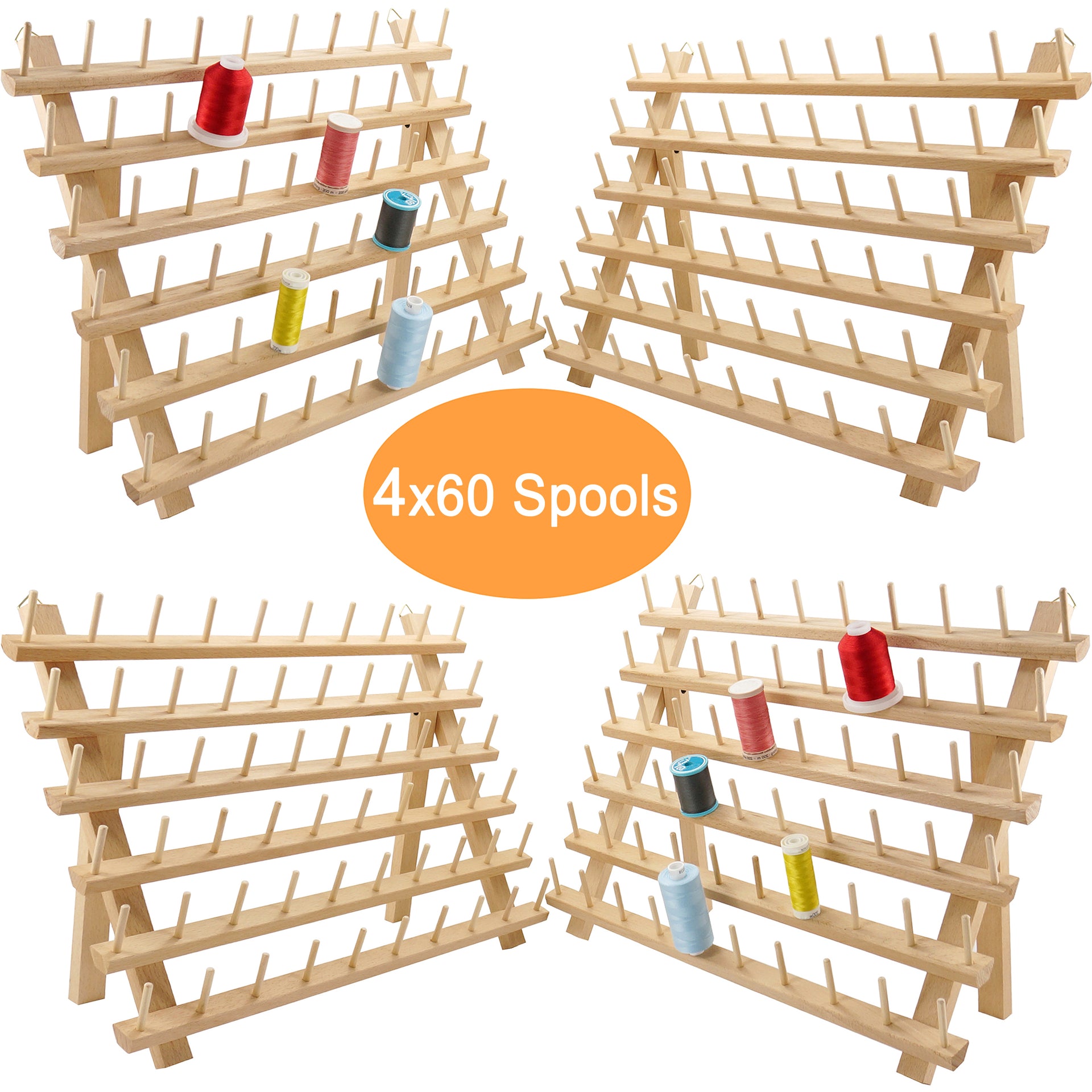 60-Spool Thread Rack Sewing Embroidery Organizer Natural Wood for