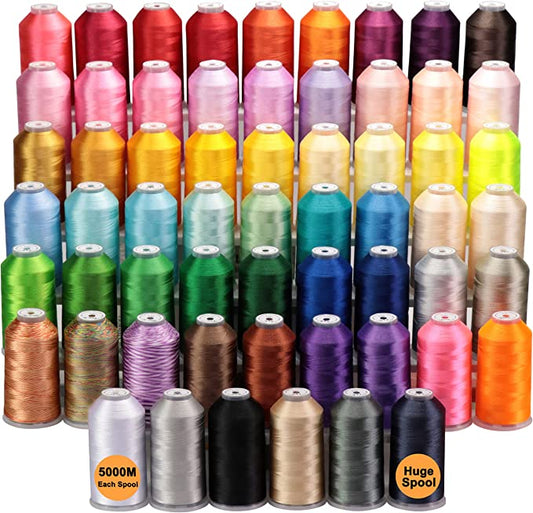 New brothreads - All 60 Assorted Colors of Huge Spool 5000M Polyester Embroidery Machine Thread for Commercial and Domestic Embroidery Machines