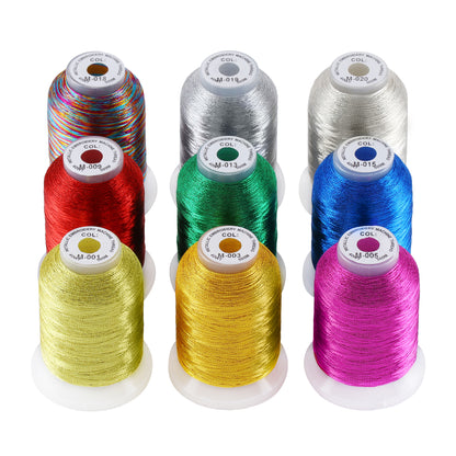 New brothread 9 Shiny Colors Metallic Embroidery Machine Thread Kit 500M  (550Y) Each Spool for Computerized Embroidery and Decorative Sewing 