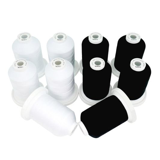 New brothread 5 White+5 Black Colors Multi-Purpose 100% Mercerized Cotton Threads 30WT(50S/3) 600M(660Y) Each Spool