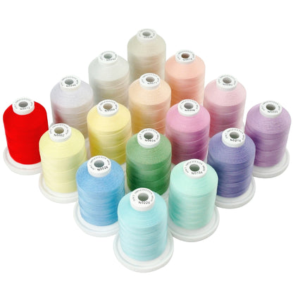 New brothread 16 Pastel Colors Multi-Purpose 100% Mercerized Cotton Threads 30WT(50S/3) 600M(660Y) Each Spool