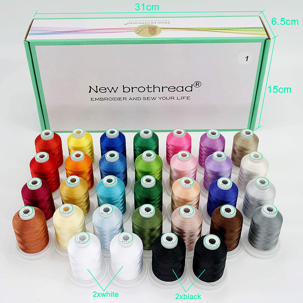 New brothread 32 Spools Polyester Embroidery Machine Thread Kit 1000M (1100Y) Each Spool - Colors Compatible with Janome and Robison-Anton Colors