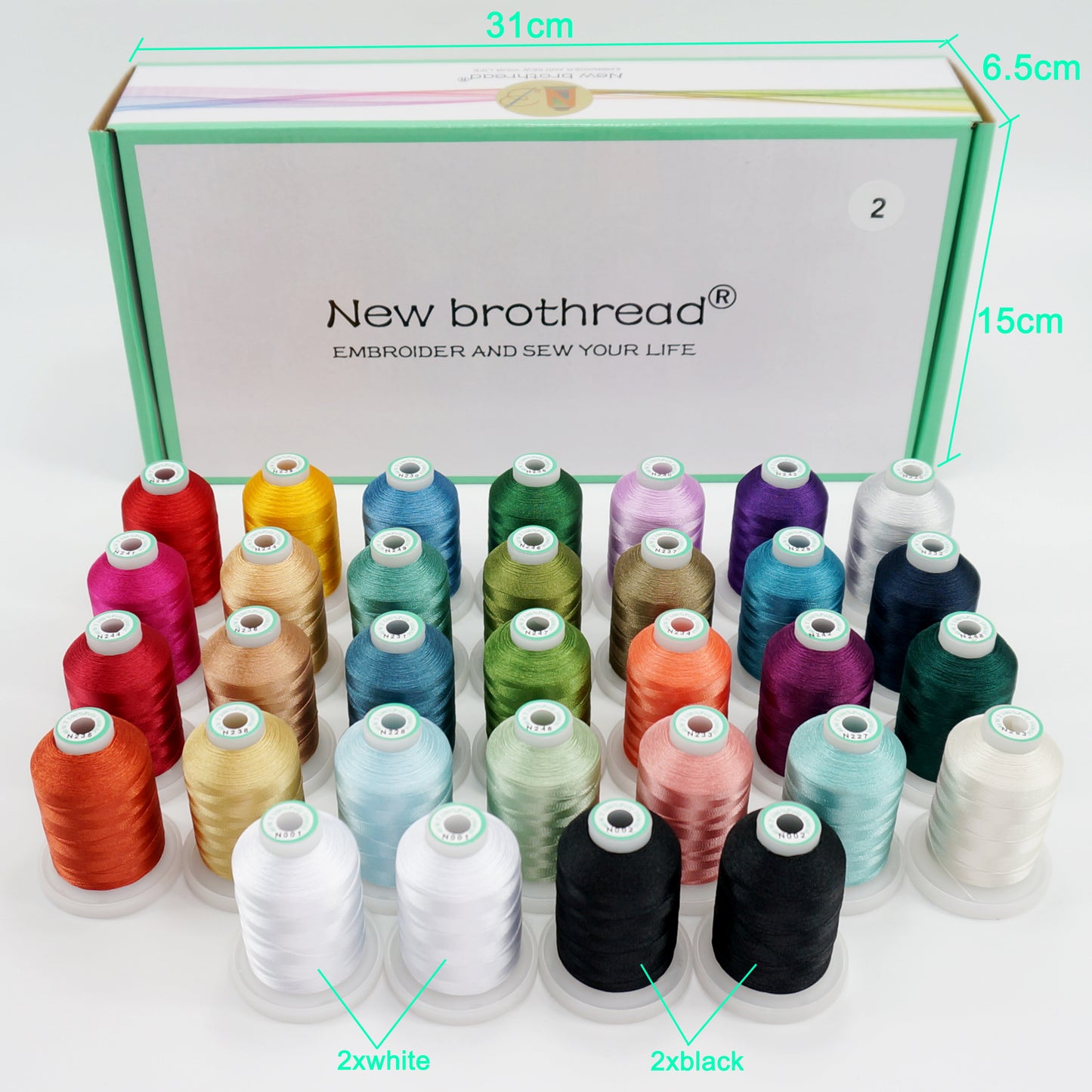 New brothread 32 Spools Polyester Embroidery Machine Thread Kit 1000M (1100Y) Each Spool - Colors Compatible with Janome and Robison-Anton Colors