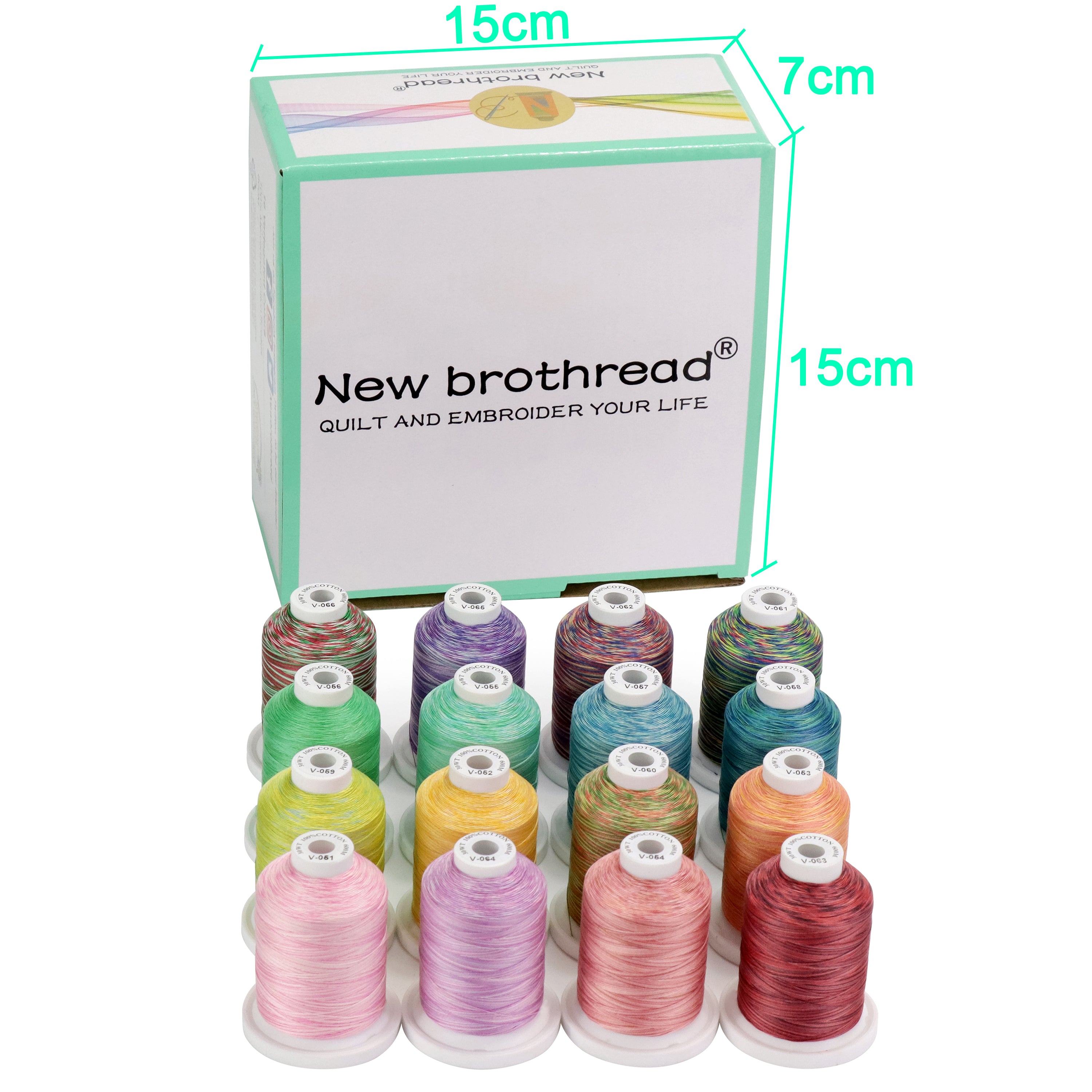 New Brothread 16 Variegated Colors Multi-Purpose 100% Mercerized Cotto