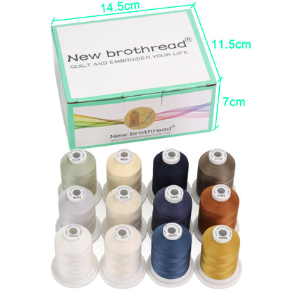 New brothread 12 Neutral&Jean Colors Multi-Purpose 100% Mercerized Cotton Threads 30WT(50S/3) 600M(660Y) Each Spool