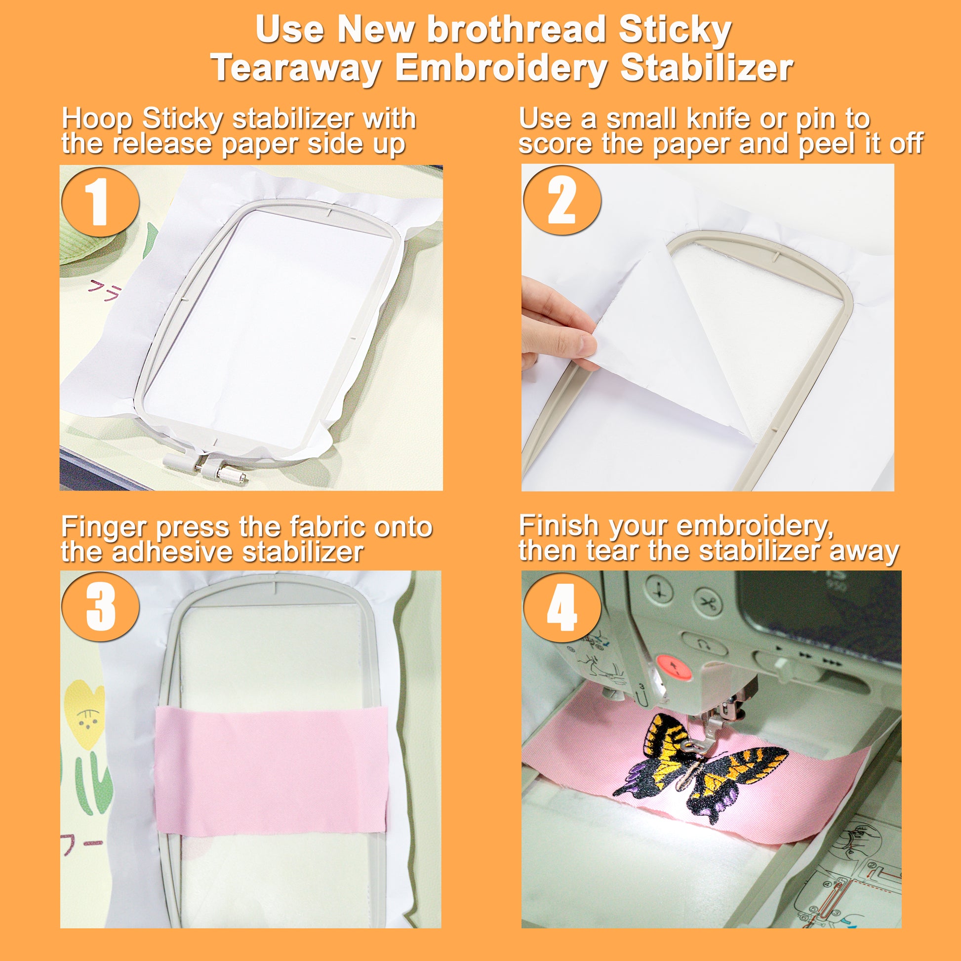Sticky Back Tearaway Embroidery Stabilizer by Threadart | 50 8 x 8 Sheets  | For Machine Embroidery