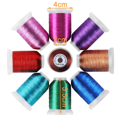 New brothread 9 Shiny Colors Metallic Embroidery Machine Thread Kit 500M (550Y) Each Spool for Computerized Embroidery and Decorative Sewing - Assortment 2