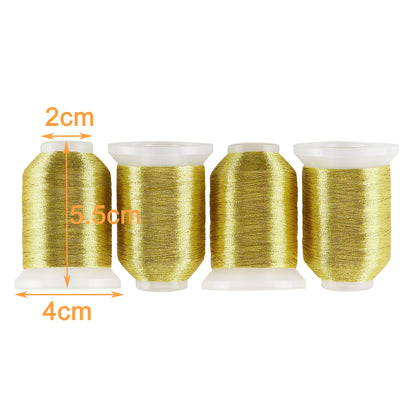 New brothread 4 Gold Metallic Embroidery Machine Thread Kit 500M (550Y) Each Spool for Computerized Embroidery and Decorative Sewing