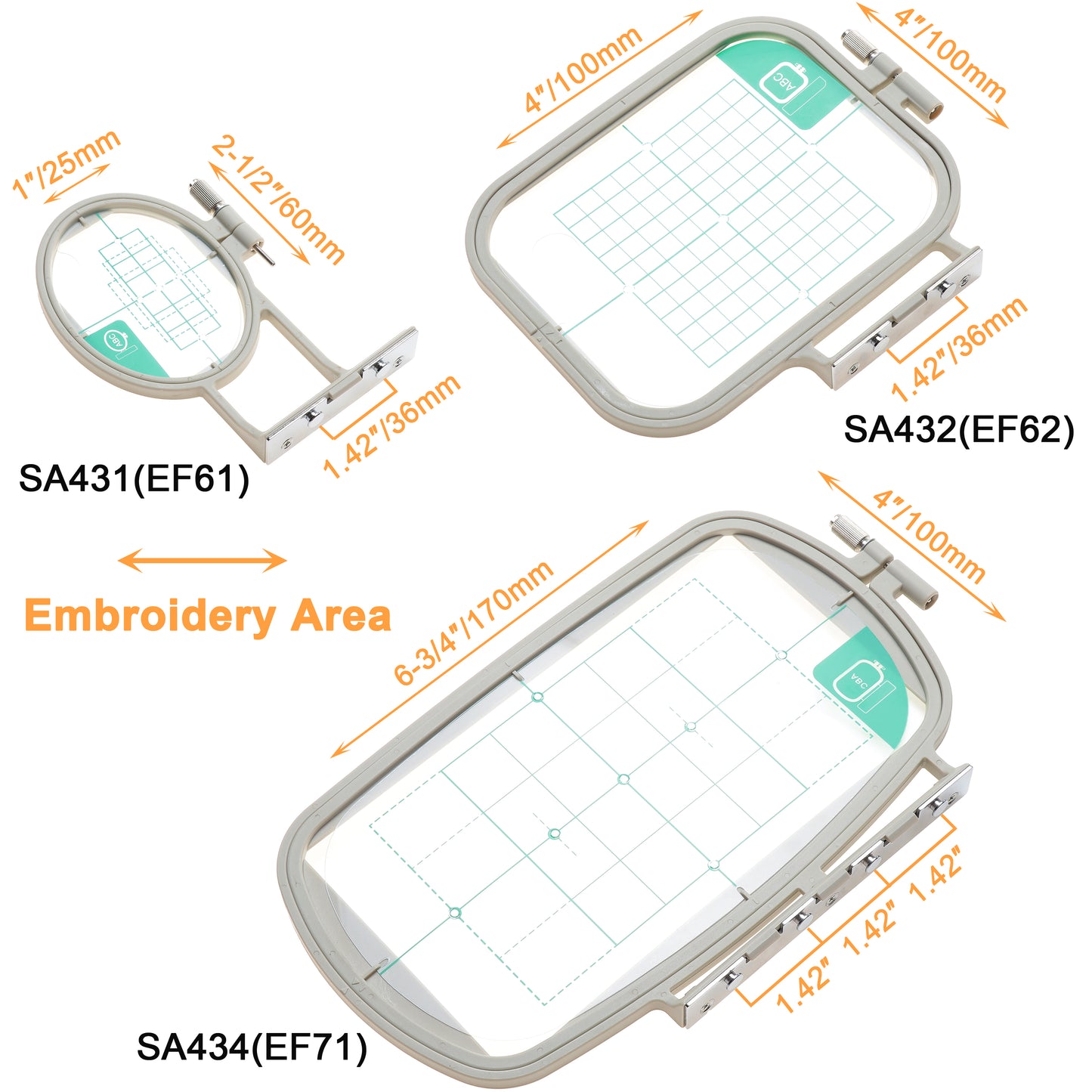 New brothread Embroidery Machine Hoop 3 in 1 Set (SA431+SA432+SA434) for Brother SE625 SE600 SE425 SE400 PE550D PE540D PE535 PE525 PE500 LB5000 LB7000 LB6800 Innovis 990D/900D & Babylock Sofia 2 Verve