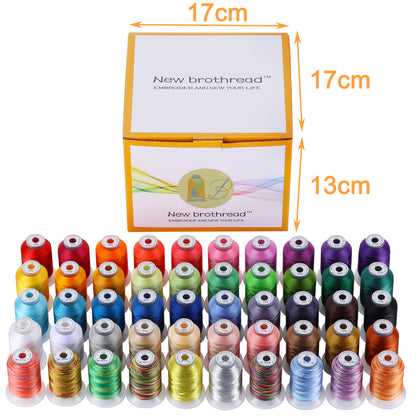 New brothread Embroidery Machine Thread Kit Including 40 Brother Colors + 8 Variegated Colors + 2 Metallic Colors for Brother Babylock Janome Singer Pfaff Husqvarna Bernina Embroidery and Sewing Machines