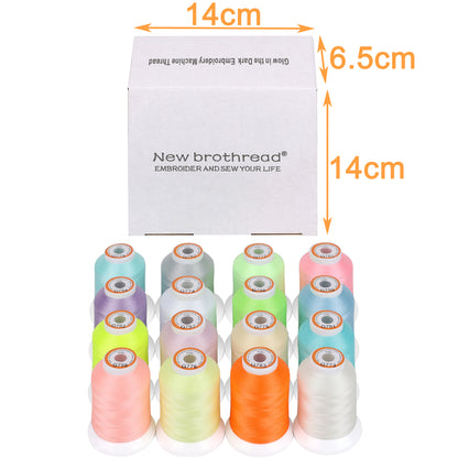 New brothread 16 Colors Luminary Glow in The Dark Embroidery Machine Thread Kit 30WT 500M(550Y) Each Spool for Embroidery, Quilting, Sewing