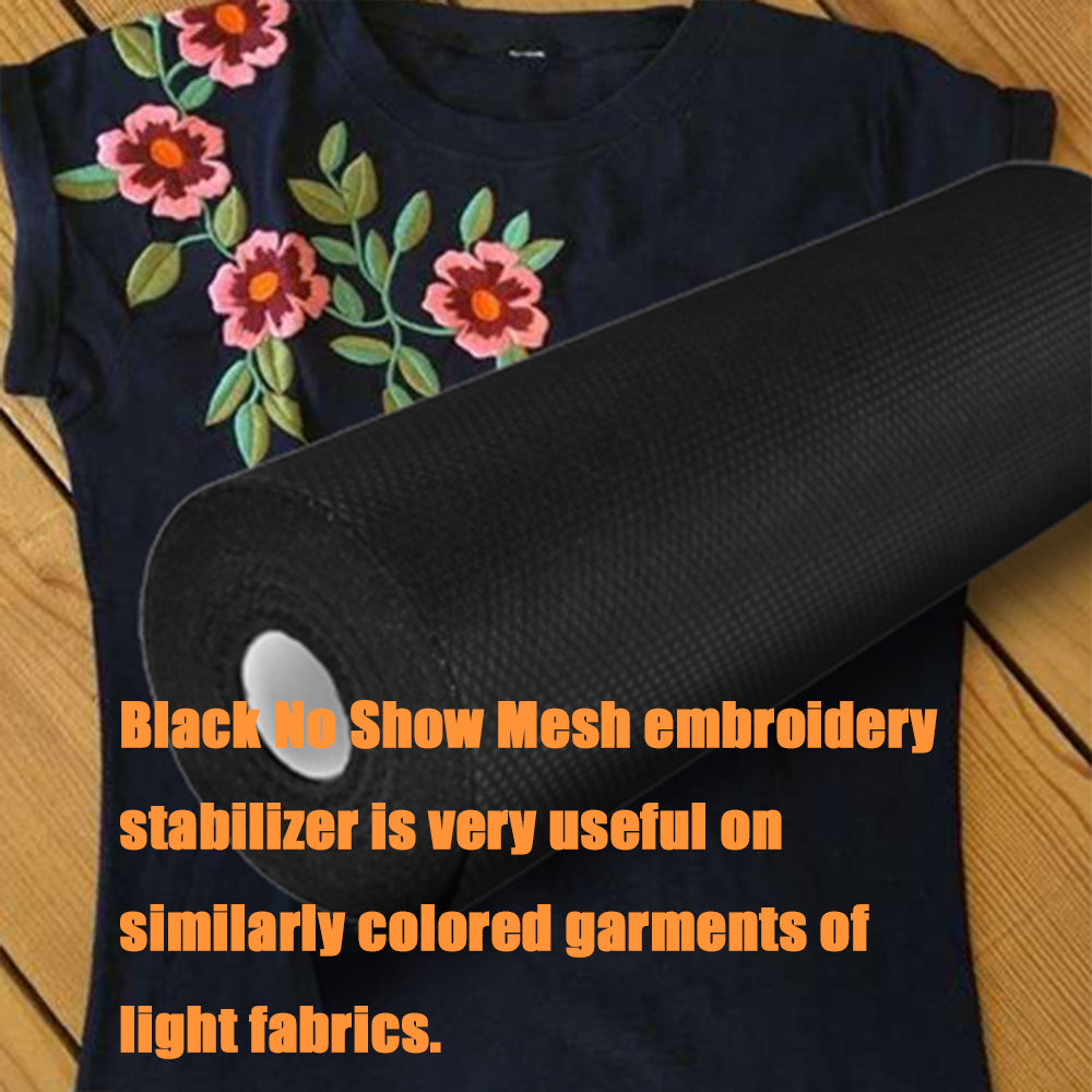 New brothread Black No Show Mesh Machine Embroidery Stabilizer Backing 12" x 25Yd roll - Light Weight 1.8 oz