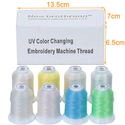 New brothread 8 Spools UV Color Changing Embroidery Machine Thread Kit 30WT 500M(550Y)
