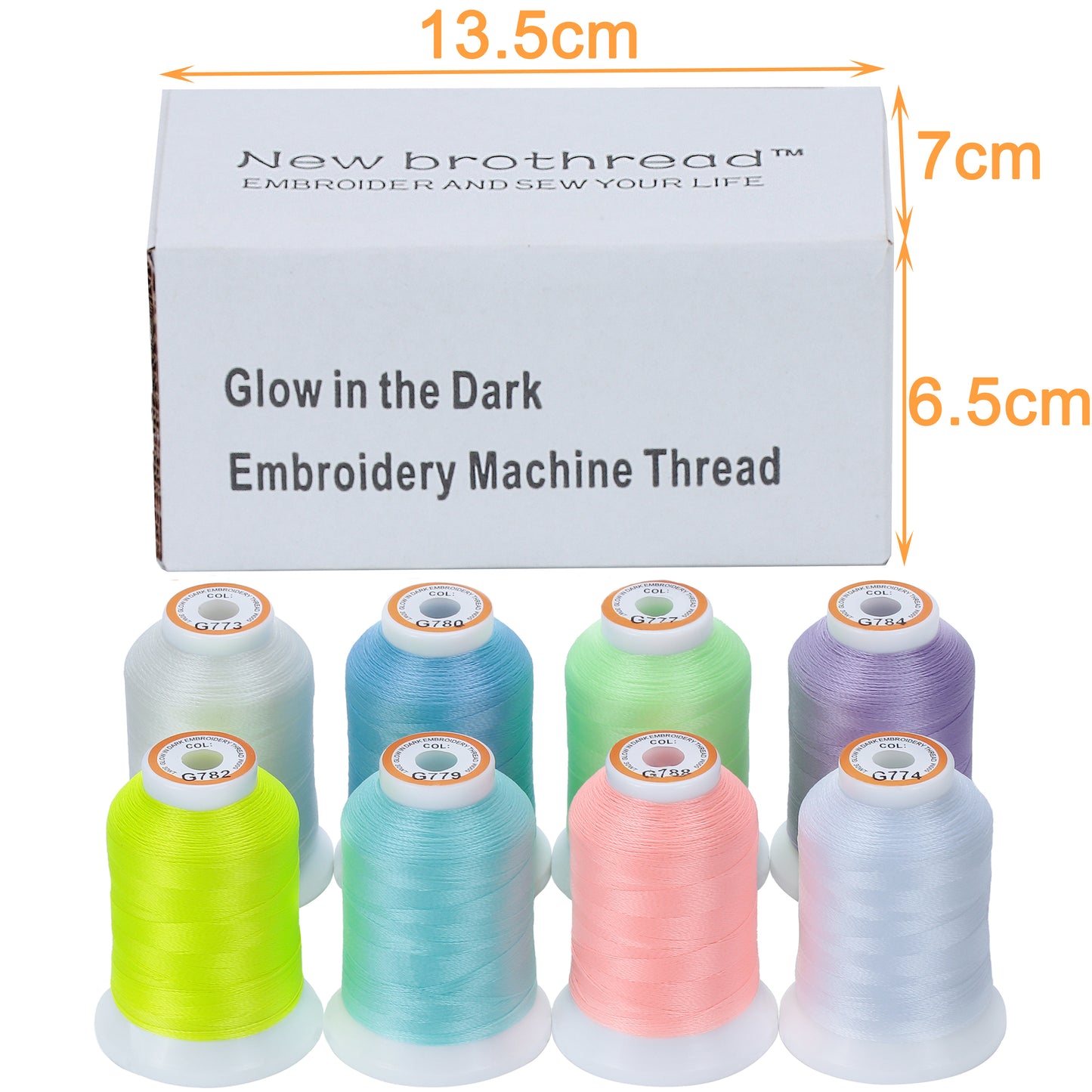 New brothread 8 Colors Luminary Glow in The Dark Embroidery Machine Thread Kit 30WT 500M(550Y)