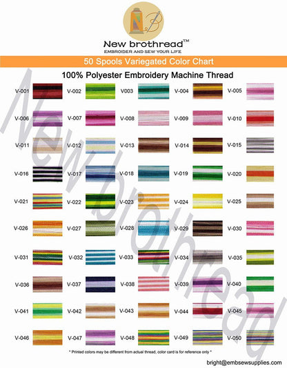 New Brothread 50 Colors Variegated Polyester Embroidery Machine Thread Kit 500M