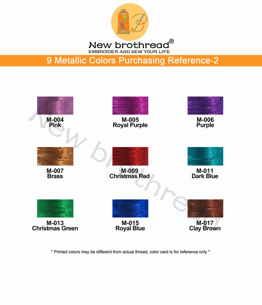 New brothread 9 Shiny Colors Metallic Embroidery Machine Thread Kit 500M (550Y) Each Spool for Computerized Embroidery and Decorative Sewing - Assortment 2