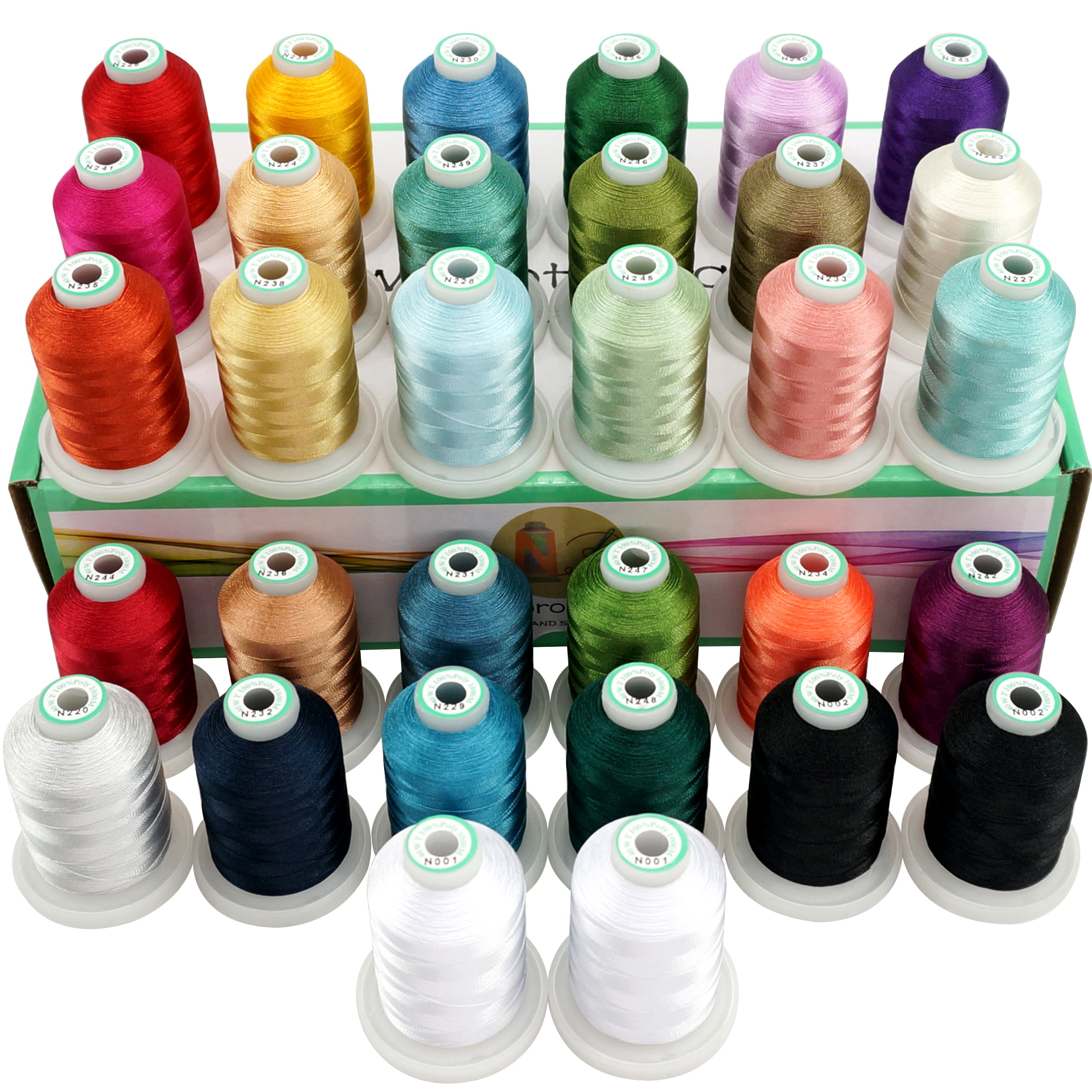 New Brothread 32 Spools Polyester Embroidery Machine Thread Kit 1000M