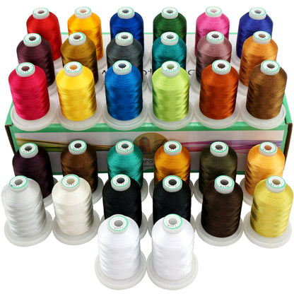 New brothread 32 Spools Polyester Embroidery Machine Thread Kit 1000M (1100Y) Each Spool - Colors Compatible with Janome and Robison-Anton Colors