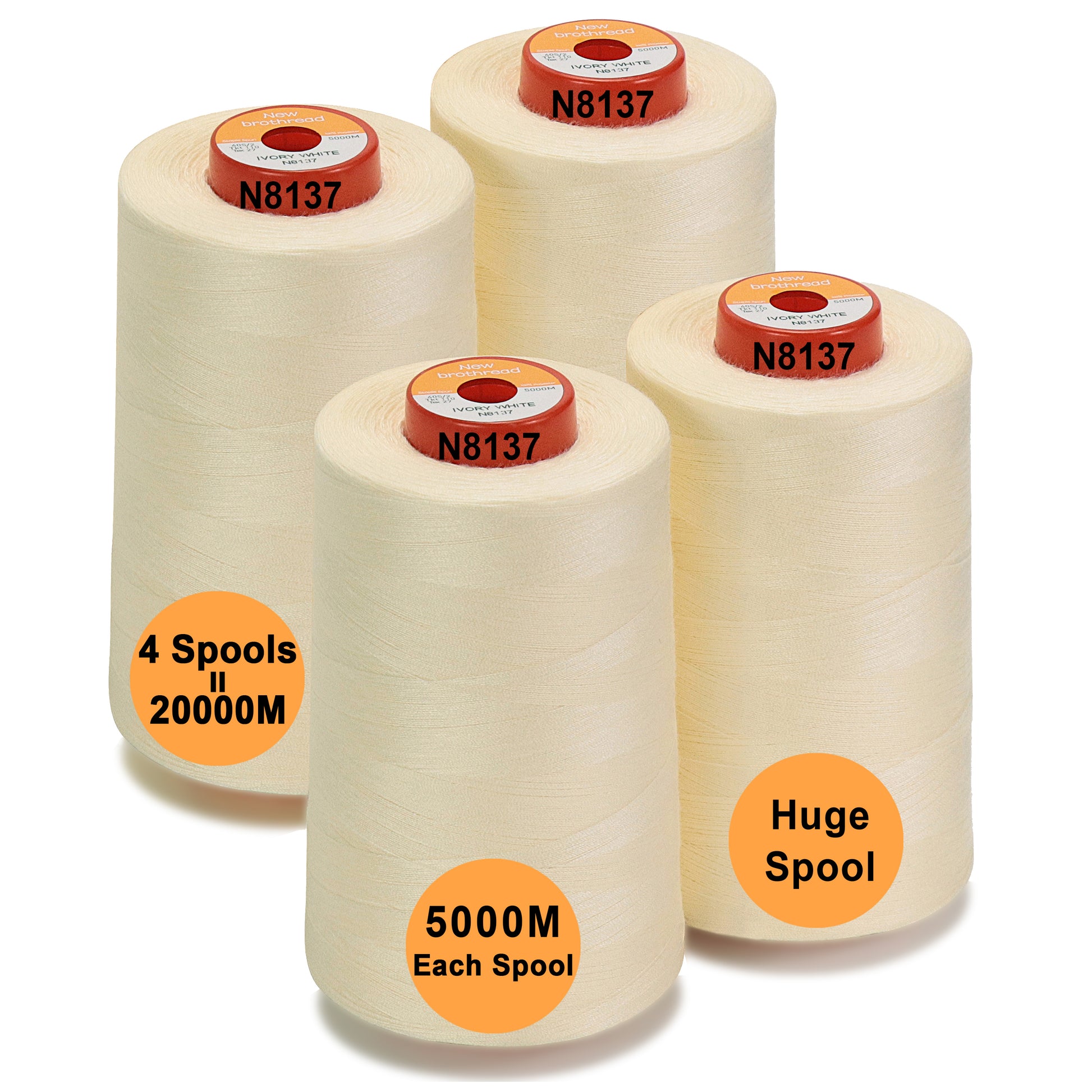 New brothread Set of 2 White Bobbin Thread/Bottom Thread 60WT Huge Spool  5000M (5500Y) for Embroidery and Sewing Machines