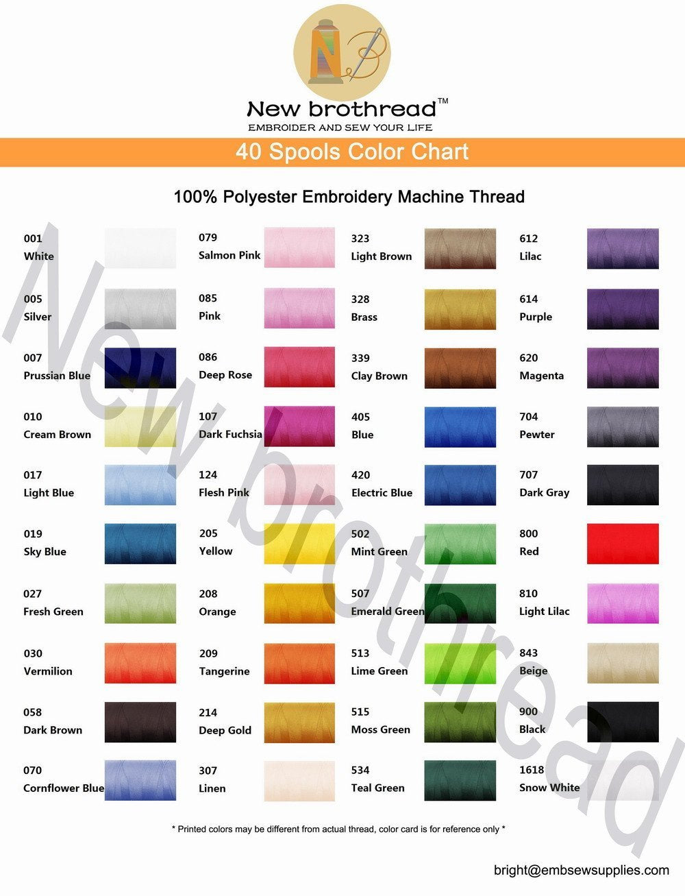 New brothread 40 Brother Colors Polyester Embroidery Machine Thread Ki