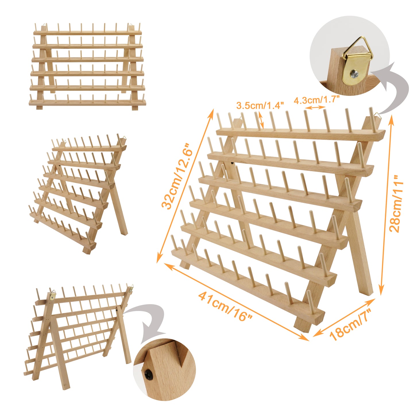 New brothread 2X60 Spools Wooden Thread Rack / Thread Holder Organizer with Hanging Hooks