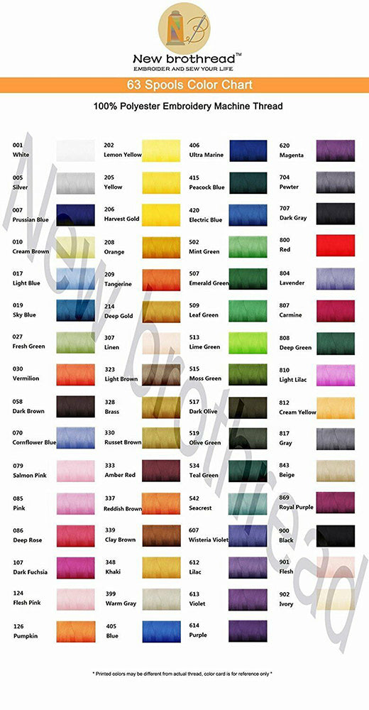 New brothread 63 Colours Polyester Machine Embroidery Thread Kit 500M