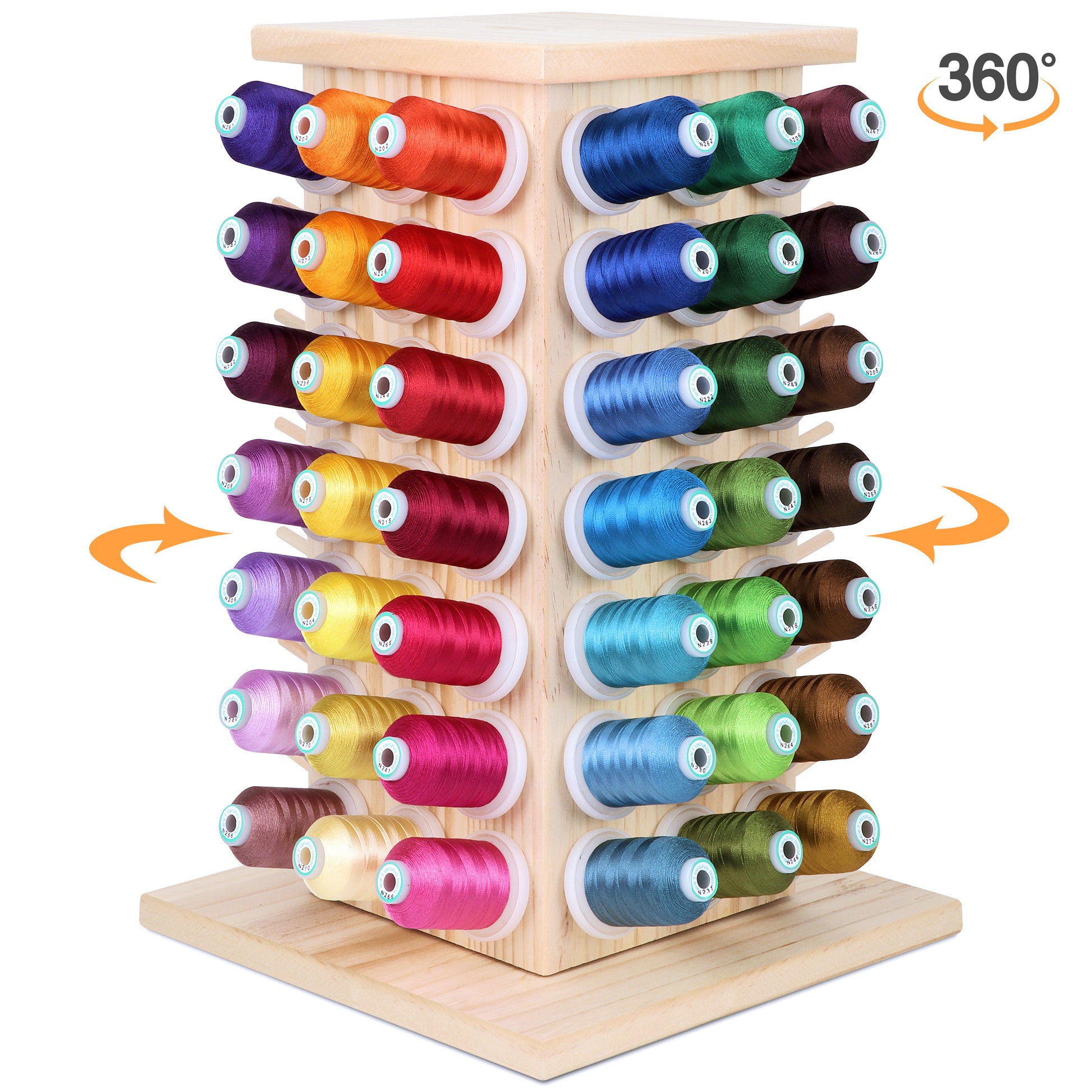 252 spool embroidery thread rack with pivoting spool holders