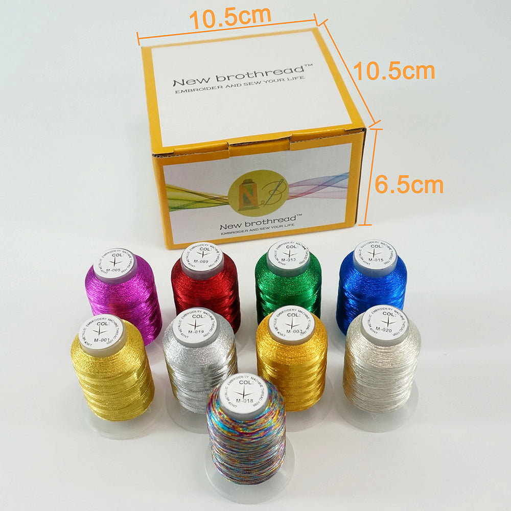 New Brothread 9 Basic Colors Metallic Embroidery Machine Thread Kit 500M (550Y) Each