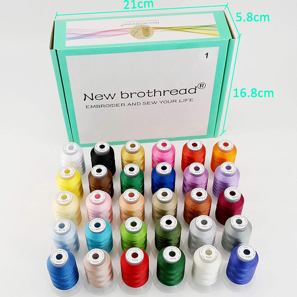 New brothread 30 Colors Polyester Embroidery Machine Thread Kit 500M (550Y)  Each Spool - Colors Compatible with Janome and Robison-Anton Colors