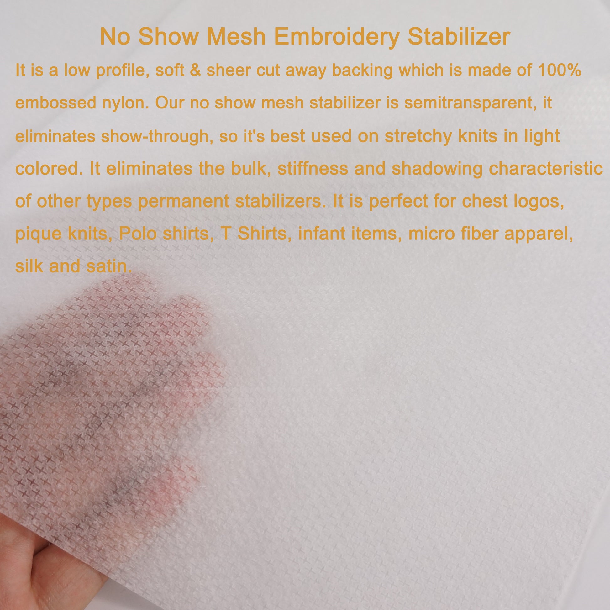 Invisible No-Show Mesh Stabilizer, 1.5 Oz Cutaway for Embroidery