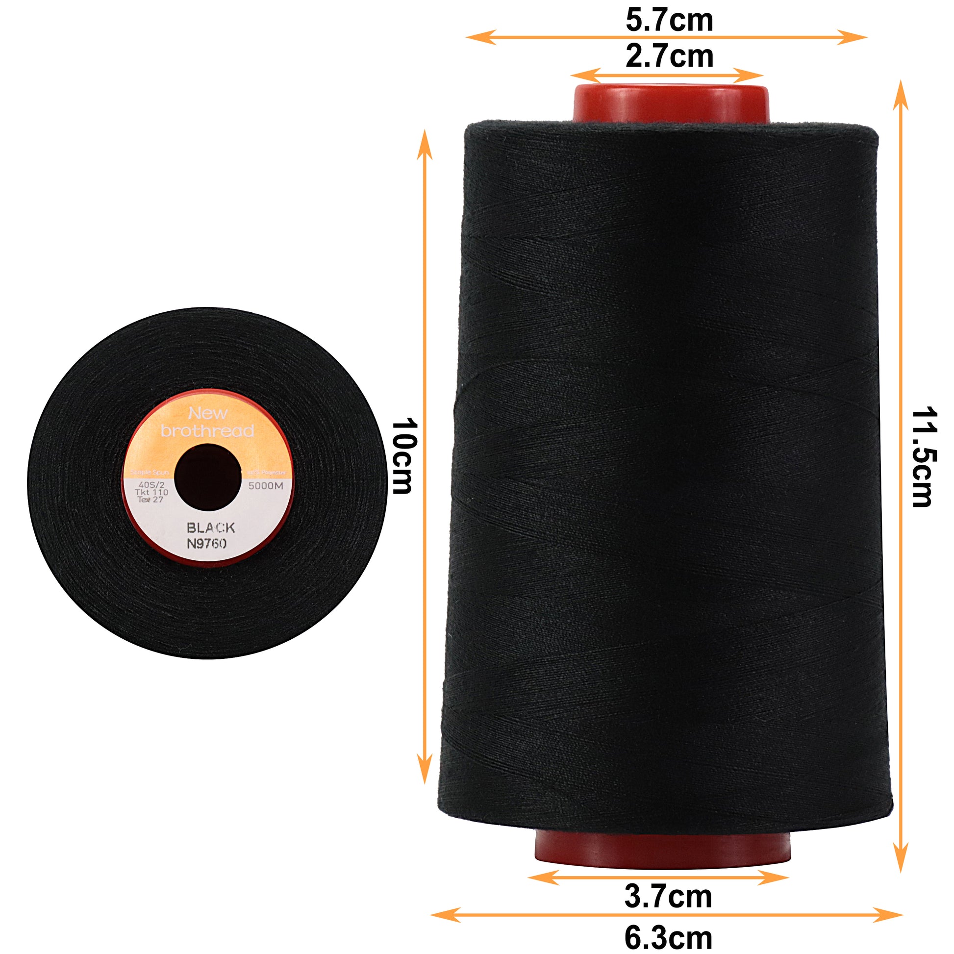 4 Pack of 6000 (24,000 Total) Yard Spools Black Sewing Thread All Purpose  100% Spun Polyester Overlock Cone